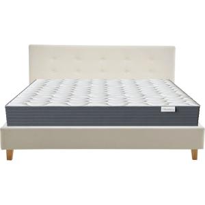 Lit adulte 180x200 en velours beige   Matelas mémoire de fo…
