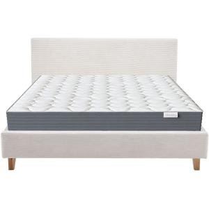Lit adulte 180x200 en velours côtelé beige   Matelas mémoir…