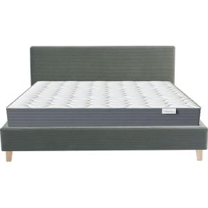 Lit adulte 180x200 en velours côtelé vert   Matelas mémoire…