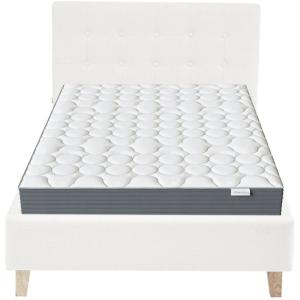 Lit adulte 90x190 en tissu beige   Matelas mémoire de forme