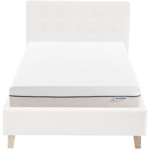 Lit adulte 90x190 en tissu beige   Matelas ressorts ensaché…