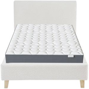 Lit adulte 90x190 en tissu bouclé beige   Matelas mémoire d…