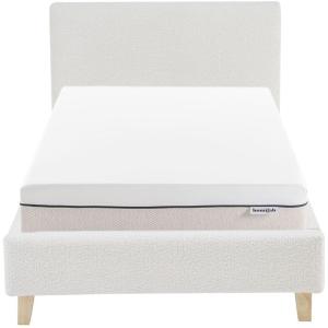 Lit adulte 90x190 en tissu bouclé beige   Matelas ressorts…