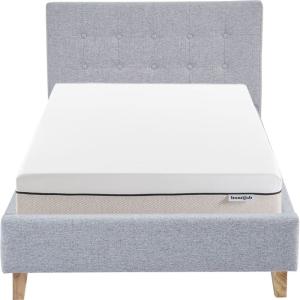 Lit adulte 90x190 en tissu gris chiné   Matelas ressorts en…