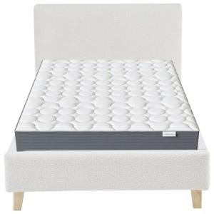 Lit adulte 90x190 en velours côtelé beige   Matelas mémoire…