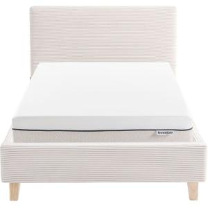 Lit adulte 90x190 en velours côtelé beige   Matelas ressort…