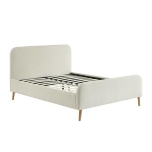 Lit avec sommier et tête de lit bouclette crème 140 x 190 c…