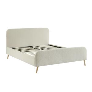 Lit avec sommier et tête de lit bouclette crème 160 x 200 c…