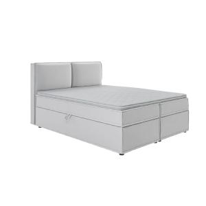Lit boxspring 160x200 avec rangements, microfibre argenté