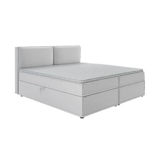 Lit boxspring 200x200 avec rangements, microfibre argenté