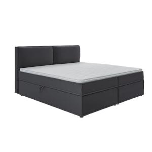 Lit boxspring 200x200 avec rangements, microfibre graphite