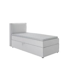 Lit boxspring 90x200 avec rangements, microfibre argenté