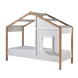 Lit cabane 90x200 sommier inclus 1 fenêtre blanc naturel