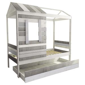 Lit cabane avec tiroir lit 90x190 cm bois massif gris