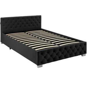 Lit capitonné avec bandes LED et espace de rangement 140x20…