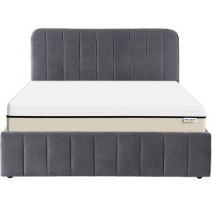 Lit coffre 140x190 en velours gris anthracite   Matelas Hyb…