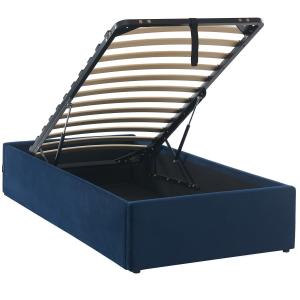 Lit coffre 90x190cm en velours bleu foncé   sommier à latte…