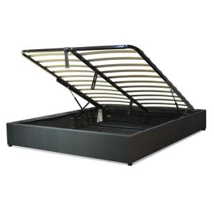 Lit coffre en tissu gris foncé avec cadre à lattes 90x190 c…