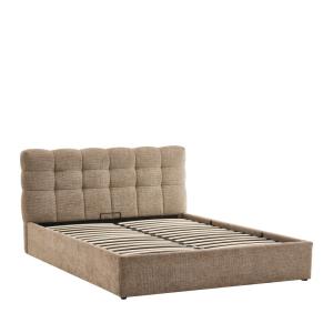 Lit coffre matelassé en tissu 160x200cm - Beige chiné