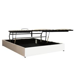 Lit coffre ouverture parallèle simili cuir blanc 180x200 cm