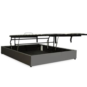 Lit coffre ouverture parallèle simili cuir gris 140x200 cm