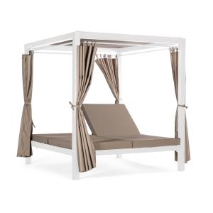 Lit de repos avec coussins en aluminium blanc, lit balinais…