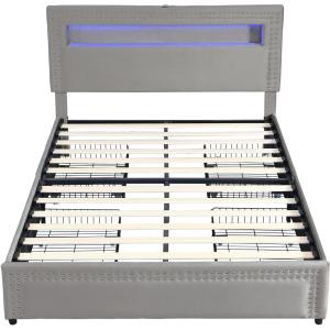 Lit double rembourré avec 4 tiroirs éclairage LED velours 1…