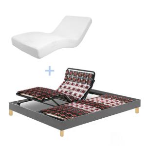Lit électrique gris 140x190 cm, matelas mémoire, contour si…