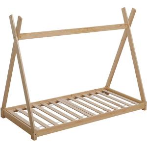 Lit enfant cabane beige pin naturel sommier 190x90cm