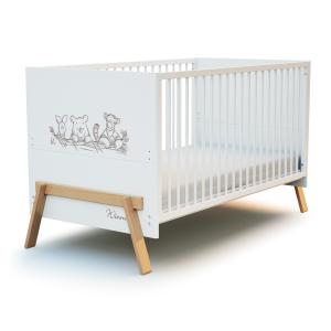 Lit évolutif 70x140cm blanc et hêtre verni