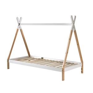 Lit tipi 90x200 sommier housse inclus naturel blanc