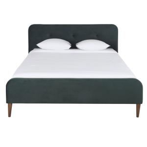 Lit vintage 160x200 avec sommier à lattes en velours vert f…