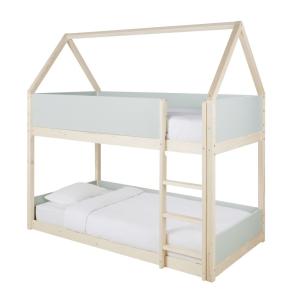 Lits superposés cabane enfant 90x190 beige et vert
