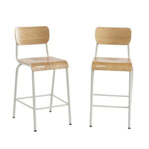 Lot 2 chaises de bar beige sable et placage frêne pieds