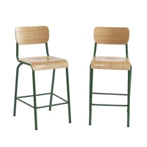 Lot 2 chaises de bar vert olive et placage frêne pieds