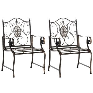 Lot 2 chaises de jardin avec accoudoirs en métal Bronze