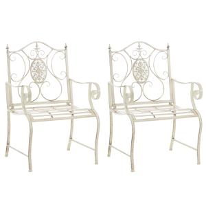 Lot 2 chaises de jardin avec accoudoirs en métal Crème anti…