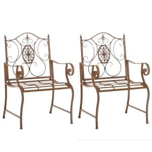 Lot 2 chaises de jardin avec accoudoirs en métal Marron ant…