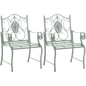 Lot 2 chaises de jardin avec accoudoirs en métal Vert antiq…