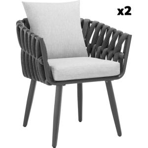 Lot 2 chaises jardin tressage cordage anthracite