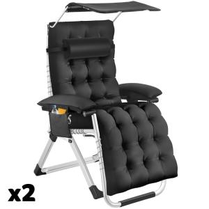 Lot 2 chaises longues pliables avec pare-soleil et repose-p…