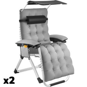 Lot 2 chaises longues pliables pare-soleil et repose-pieds…