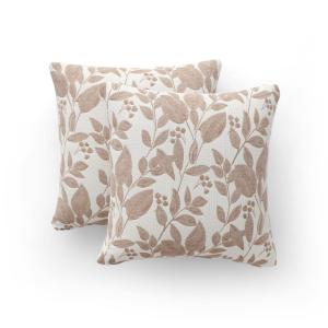 Lot 2 housse de coussin en coton floral beige 45x45 cm