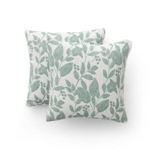 Lot 2 housse de coussin en coton floral vert 45x45 cm