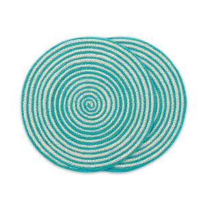 Lot 2 sets de table en jute ronde couleur eau 38x38 cm