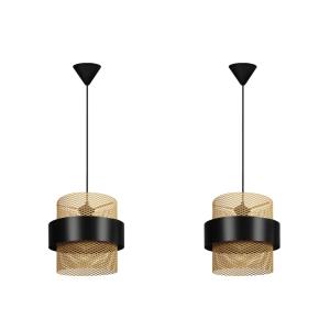 Lot 2 Suspension métal noir abat-jour noir et crème