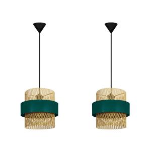 Lot 2 Suspension métal noir abat-jour vert et crème
