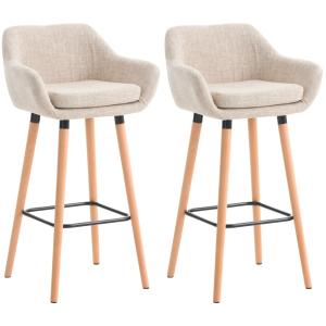 Lot 2 Tabourets de bar avec accoudoirs en tissu Crème