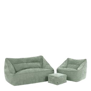 Lot 3 poufs chenille: canapé, fauteuil, repose-pieds carré,…