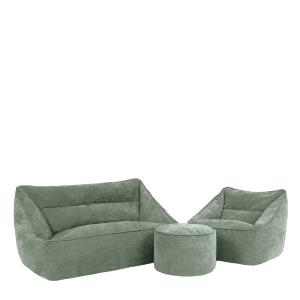 Lot 3 poufs chenille: canapé, fauteuil, repose-pieds rond,…